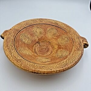 Vintage Rustic Terracotta Bowl w/ Handles & Chinese "Good Luck" Symbol
